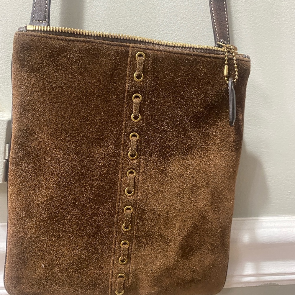 Coach Brown and Gold Crossbody Bag with Structured Design